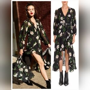 NWT- The Kooples Allure Ruffled Long Sleeve Floral Midi Dress sz EU 2 (US M/6)